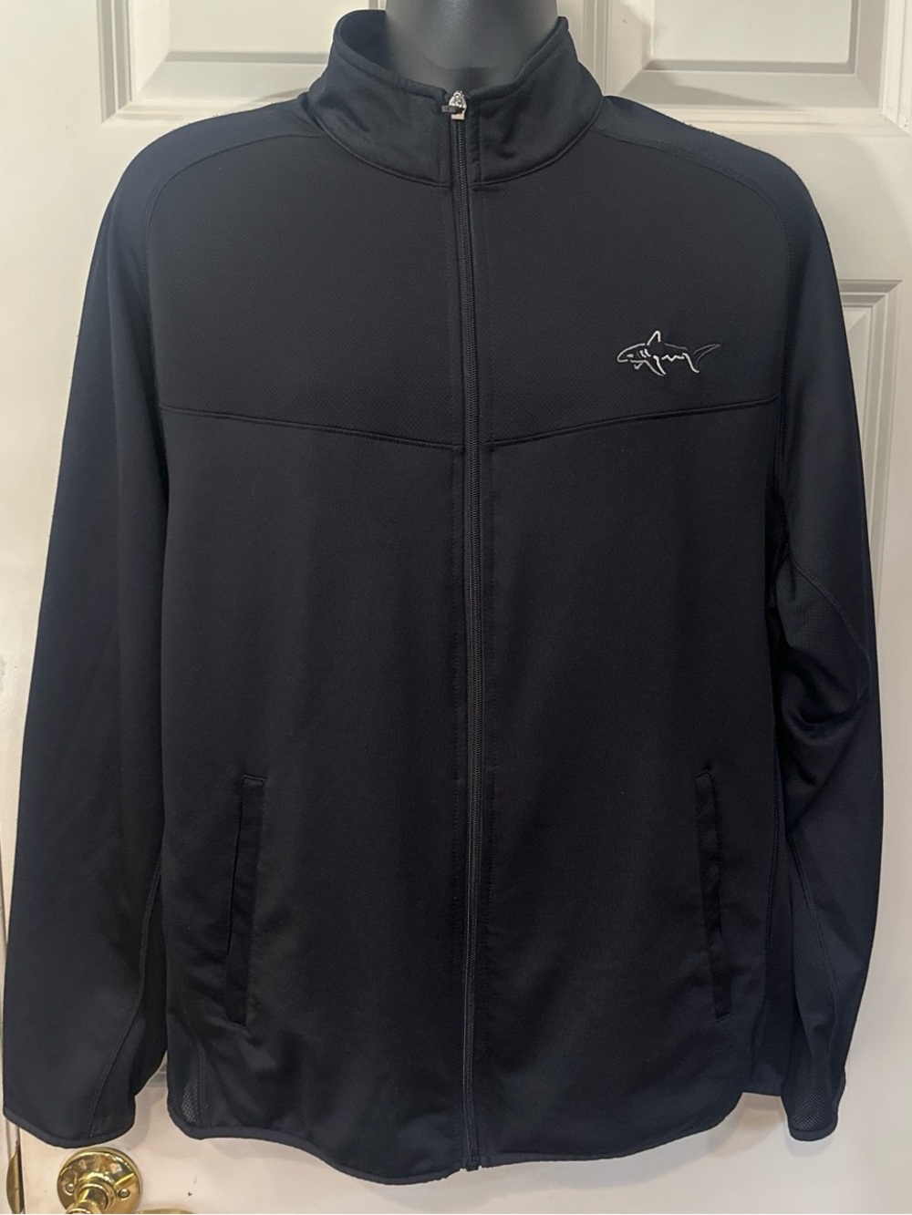 Greg Norman Golf Men's Black Full-Zip Jacket with Shark Logo